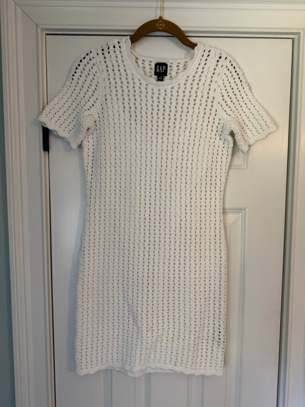 GAP White Crochet Knit Short-Sleeve Dress Size XS